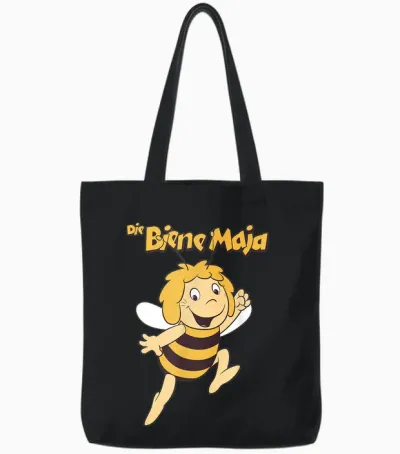 Maya the Bee Retro Pattern Cartoon Tv Series Logo T-Shirt, Black, S Tote Bags - Black
