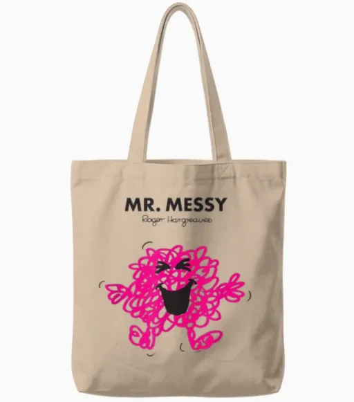 Mr. Men Mr. Messy Tote Bags in Natural
