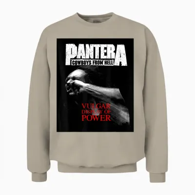 Pantera Official Vulgar Display of Power T-Shirt - Black - Unisex Adult - Small - Short Sleeve - Crew Neck - Classic Fit - Music Theme - Cotton Unisex Sweatshirt - Sand