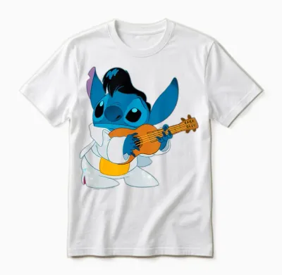 Disney Lilo & Stitch Iconic Elvis Stitch Ready to Play Logo Unisex T-Shirt - White
