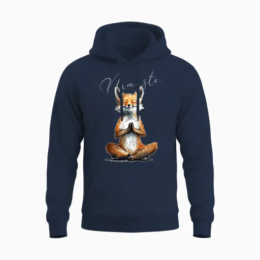 Fox Power Yoga Teacher Animal Humor Namaste Karma Unisex Hoodie in Navy