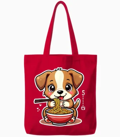 Ramen Dog Anime - Kawaii Otaku Clothes Manga Clothes T-Shirt, Black, S Tote Bags - Red