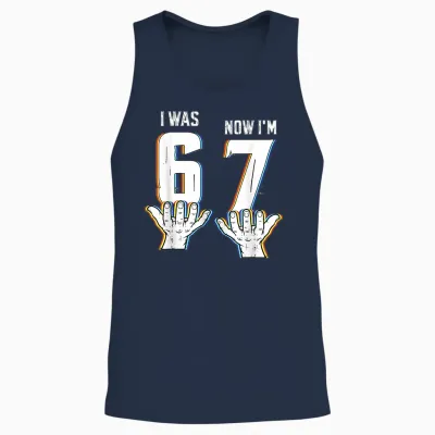 Six Seven Meme 7 Year Old Birthday Shirt Was 6 Now I'm 7 Unisex Tank Top - Navy