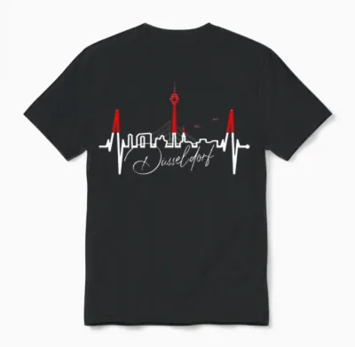 Düsseldorf Skyline Heartbeat Heart I Love Düsseldorfer Unisex T-Shirt - Black