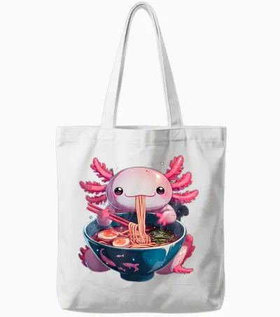 Axolotl Ramen Anime Kawaii Eating Girls Teen Gifts T-Shirt, Black, S Tote Bags - White