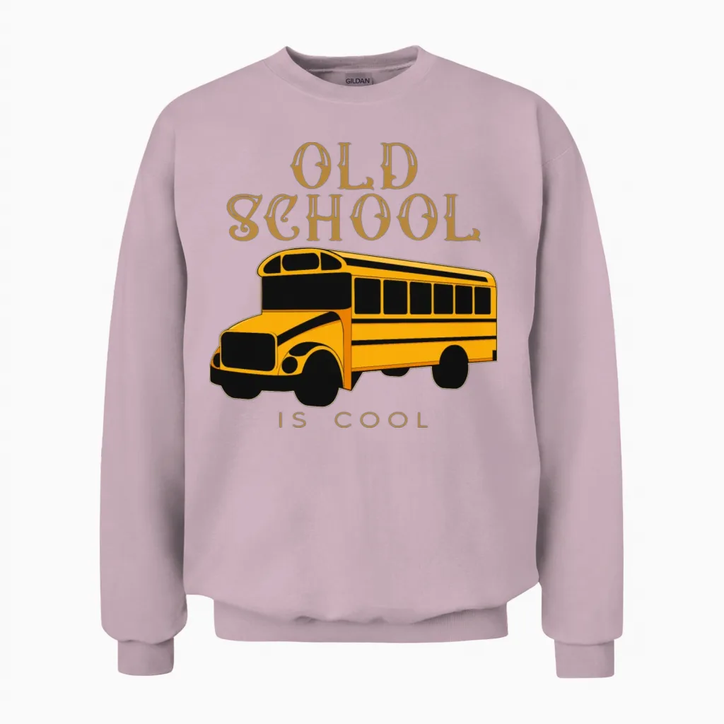 Old School Bus Converted into a Camping Caravan Unisex Sweatshirt in Light Pink