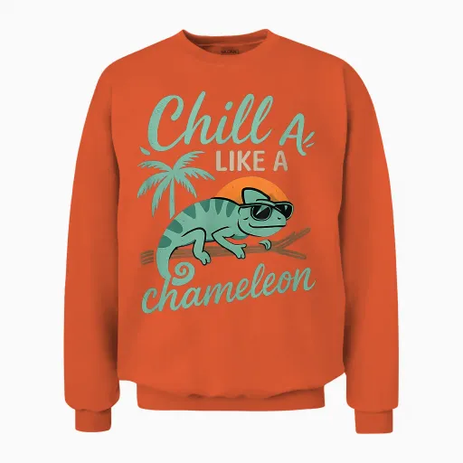 Exotic Humour Graphic Chill Like a Chameleon Unisex Sweatshirt - Orange