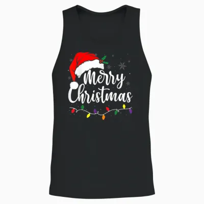 Merry Christmas Lights Red Santa Hat Xmas Family Men Women Unisex Tank Top - Black