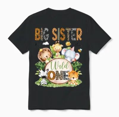Big Sister of the Wild One Safari Dschungel 1. Geburtstag Kinder Unisex T-Shirt - Black