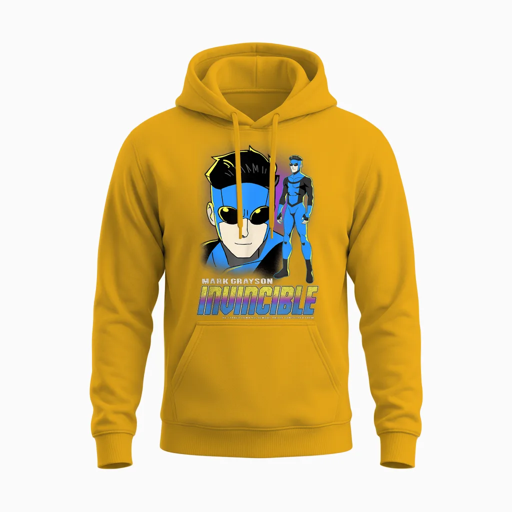 Invincible Mark Grayson Blue Suit Showcase Distressed Unisex Hoodie in Gold