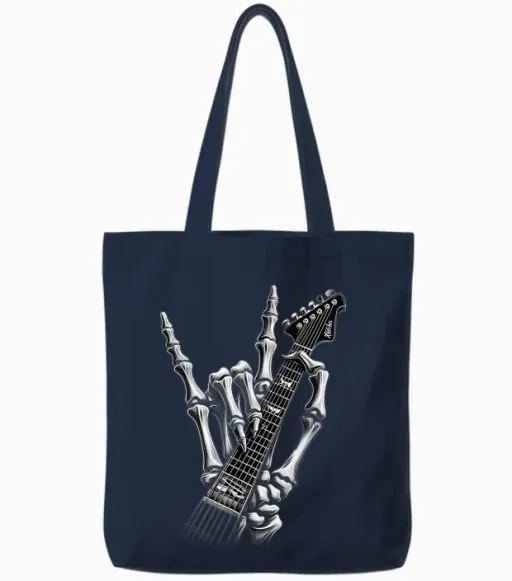 Rock on Skeleton Hand Graphic for a Cool Performer T-Shirt, Black, S Tote Bags - Navy