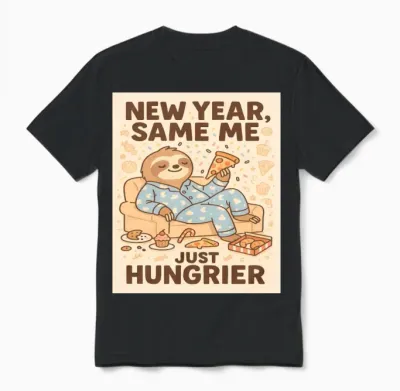 New Year Same Me Just Hungrier Sloth Unisex T-Shirt - Black