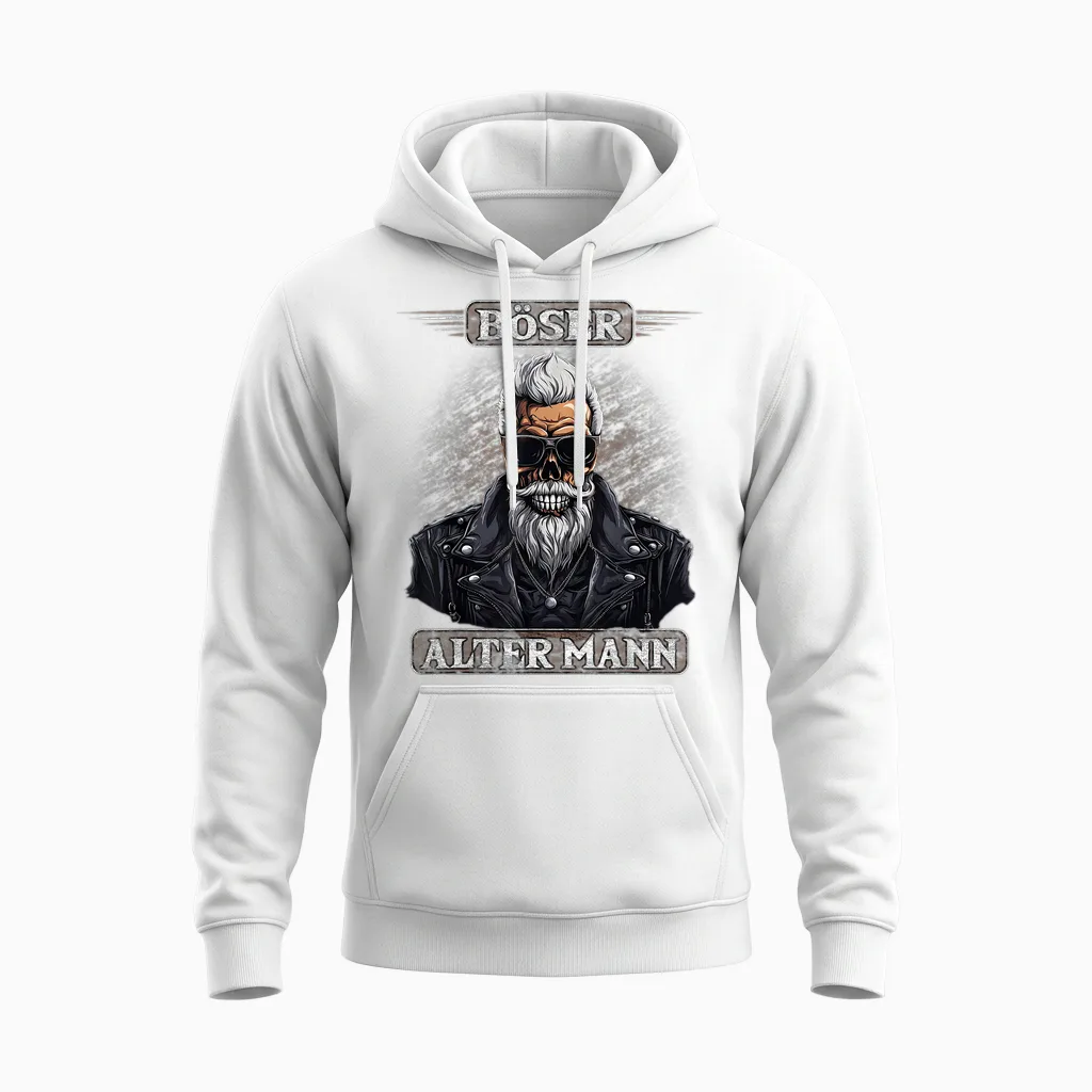Böser Alter Mann Herren Motorrad Biker Sarkasmus Unisex Hoodie in White
