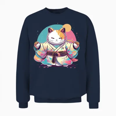 Cat Kimono Unisex Sweatshirt - Navy