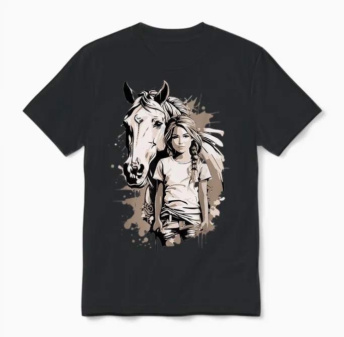 Mädchen Mit Pferd Unisex T-Shirt in Black
