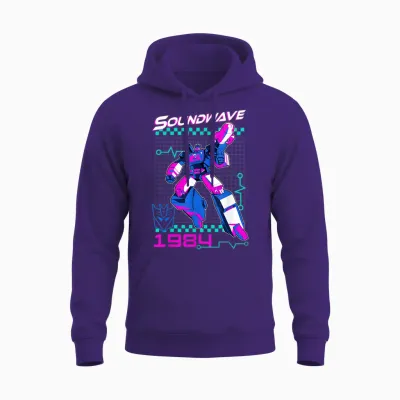 Transformers Soundwave 1984 Retro Grid Logo Unisex-Adults T-Shirt - Black - Small Unisex Hoodie - Purple