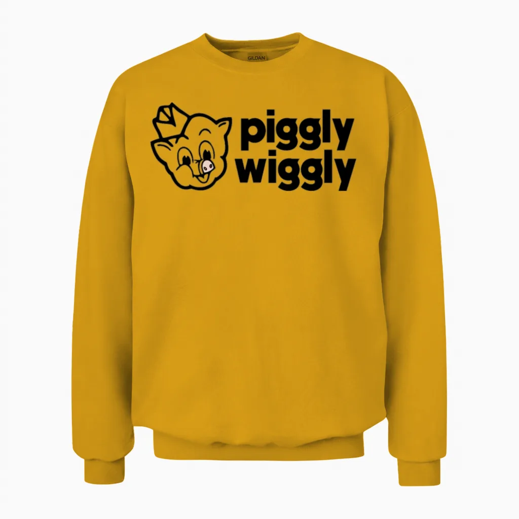 Piggy Cute Outline Logo Unisex Sweatshirt in Gold