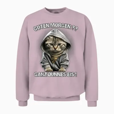 Guten Morgen? Ganz Dünnes Eis! Funny Cats Coffee T-Shirt, Black Unisex Sweatshirt - Light Pink