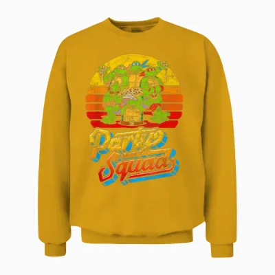 Party Squad! Tmnt Vintage 80s Pizza Friends Distressed Unisex Sweatshirt - Gold