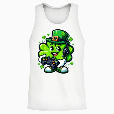 St. Patrick's Day Lucky Shamrock Gamer Video Irish Boys Kids T-Shirt, Black, S Unisex Tank Top - White