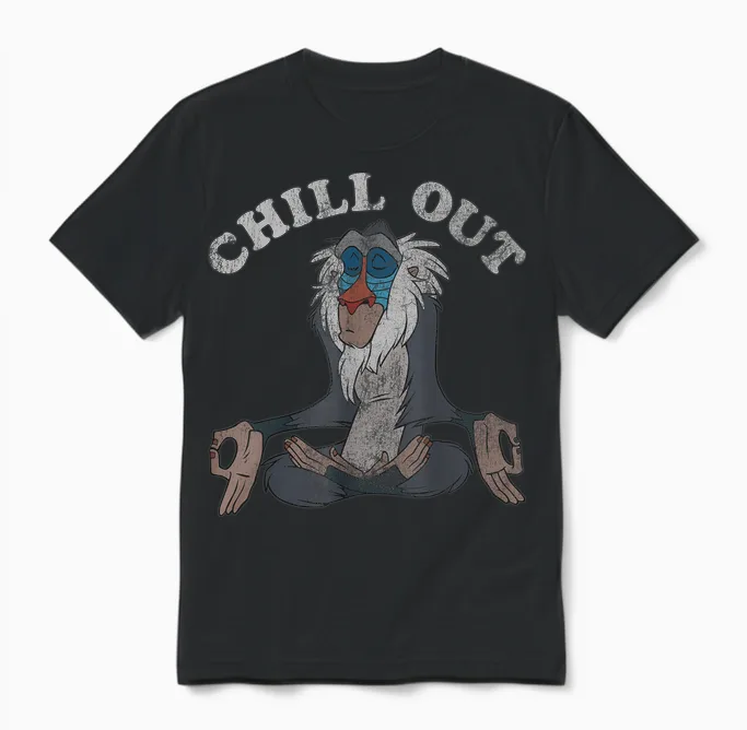 Disney the Lion King Rafiki Chillout Meditation T-Shirt, Black, S Unisex T-Shirt in Black