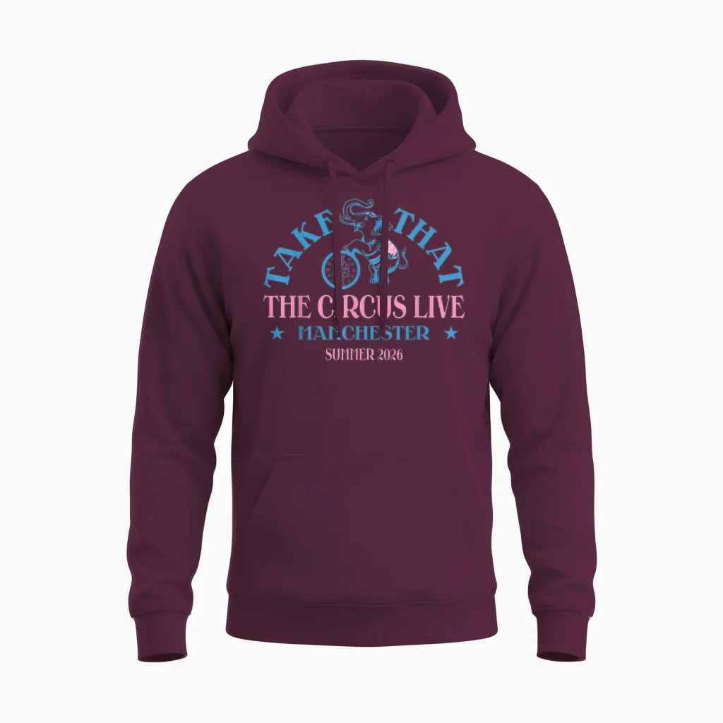 Take That the Circus Live Manchester Unisex Hoodie in Maroon