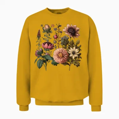Vintage Inspired Flower Botanical Chart Naturalists Mens Womens T-Shirt, Black Unisex Sweatshirt - Gold