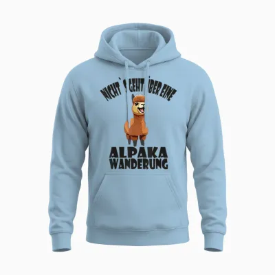 Alpaca Hiking, Funny Alpaca and Lama Saying T-Shirt, White Unisex Hoodie - Light Blue