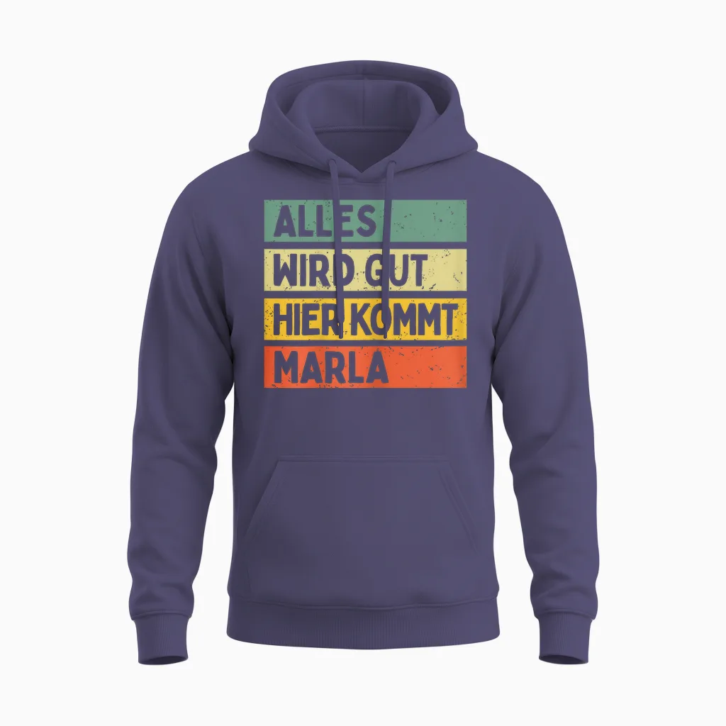 Alles Wird Gut Hier Kommt Marla Retro Vintage Vorname Spruch Unisex Hoodie in Heather Sport Dark Navy