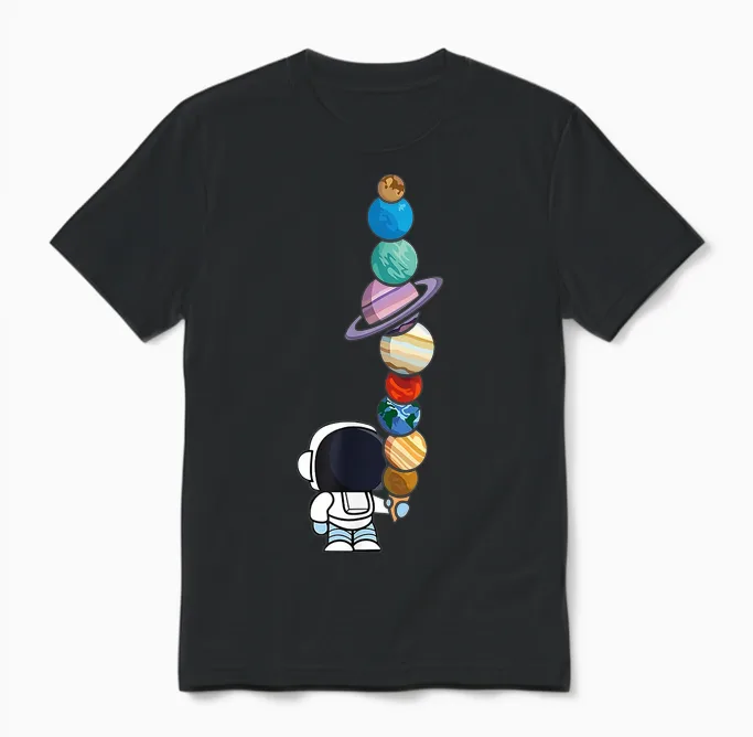 Astronaut Holding Planet Icecream Boysgirls Stem Unisex T-Shirt in Black
