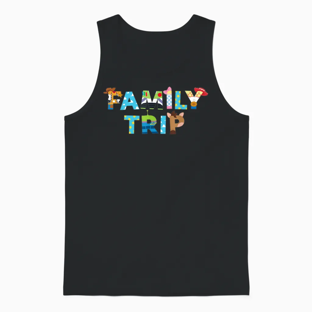 Disney and Pixar's Toy Story "family Trip" Character Letters Unisex Tank Top in Black