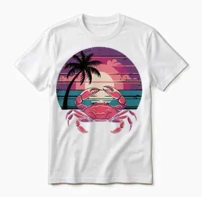 Retro Sunset Crustaceans Crab Fisherman Crab Unisex T-Shirt - White