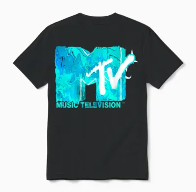 Mademark X Mtv - the Official Mtv Logo in Green Blue Liquid Flow Style Unisex T-Shirt - Black