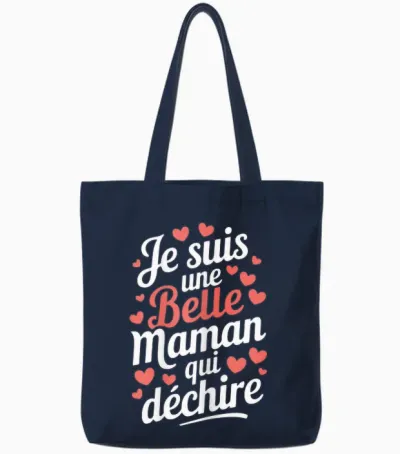 Belle Maman Qui Déchire Femme Humour Gift Mother's Day T-Shirt, Black, Female X-Small Tote Bags - Navy