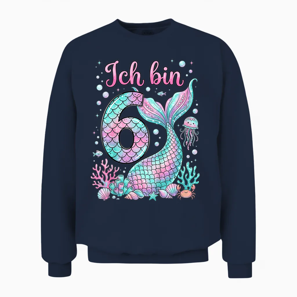 Ich Bin 6 Meerjungfrau 6 Geburtstag Unisex Sweatshirt in Navy