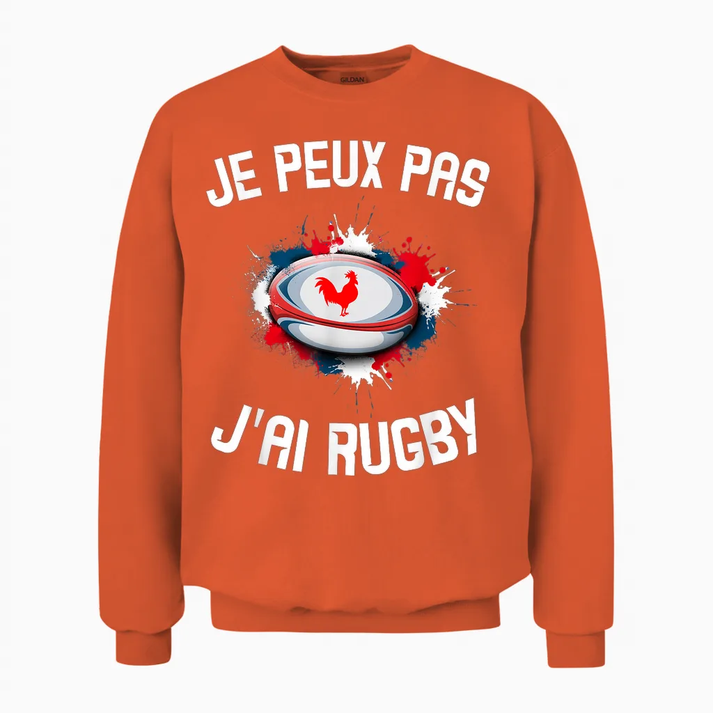 Children's Rugby Jersey "je Peux Pas J'ai Rugby" Unisex Sweatshirt in Orange