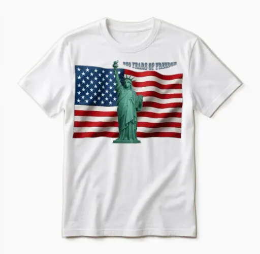250 Years American Flag with the Statue of Liberty Unisex T-Shirt in White