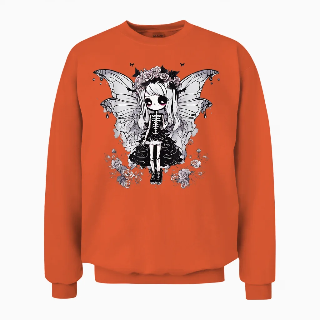 Skeleton Fairy Anime Goth Kawaii Unisex Sweatshirt in Orange