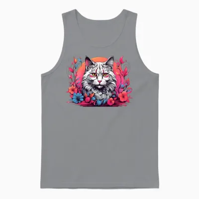 Retro Colorful Cat - Retro Floral Unisex Tank Top - Sport Grey