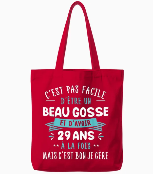 Beau Gosse Funny Gift Idea Man 29 Years Birthday Party T-Shirt, Black, S Tote Bags in Red