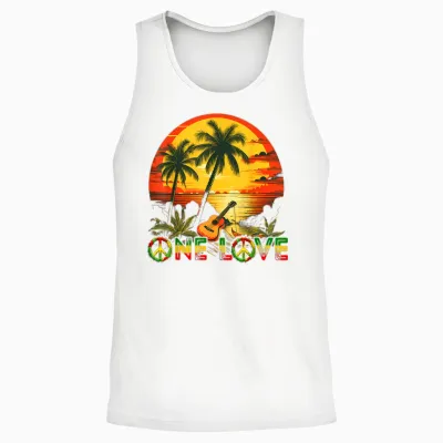 Rasta Reggae Sunset Guitarist Guitar Jamaica Reggae Music T-Shirt, Black Unisex Tank Top - White