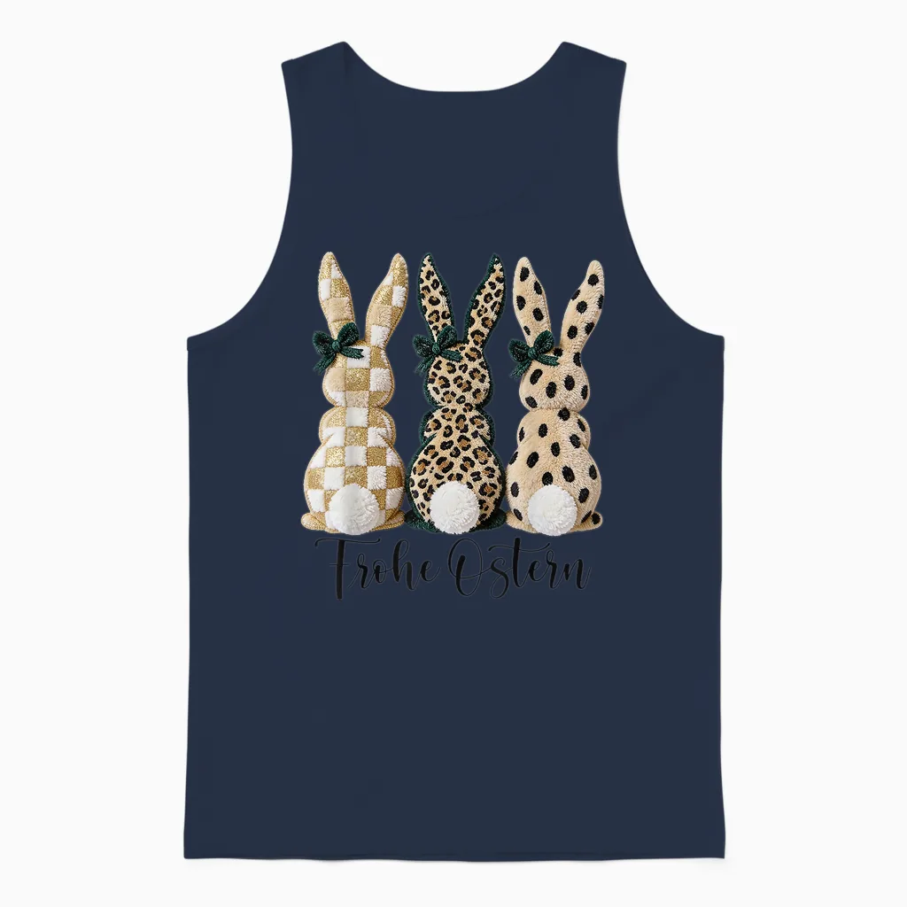 Frohe Ostern Hasen Vintage Leo Karo Punkte Print Oster Deko Unisex Tank Top in Navy