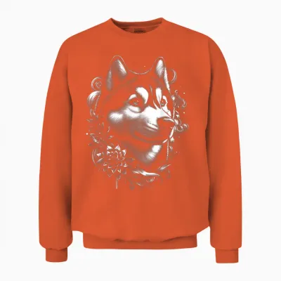 Cooler Husky Mit Blauen Augen Und Blumen Deko Unisex Sweatshirt - Orange