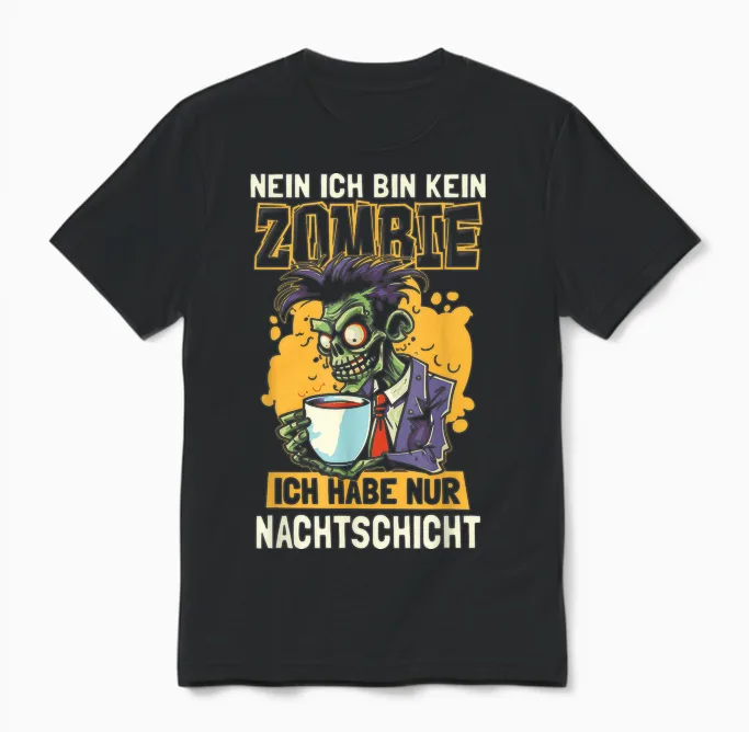 Funny Night Service Night Shift Worker Zombie T-Shirt, Black Unisex T-Shirt in Black
