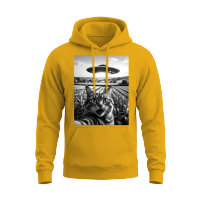 Ufo Cat : Cat's Out-Of-This-World Selfie Unisex Hoodie - Gold