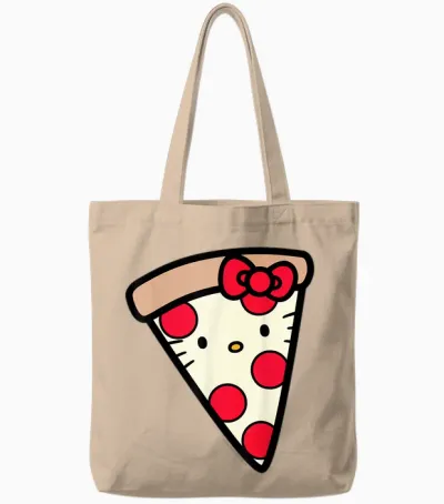 Hello Kitty Pizza Slice Tote Bags - Natural
