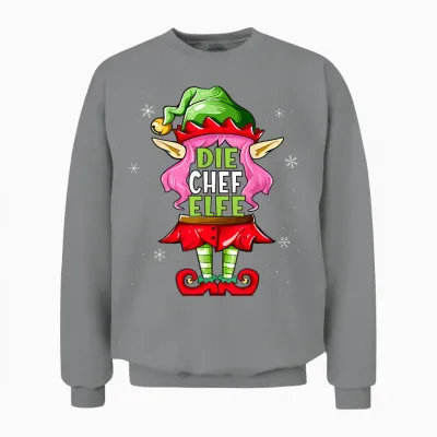 Chef Elf T-Shirt Outfit Christmas Family Christmas T-Shirt, Black Unisex Sweatshirt - Sport Grey
