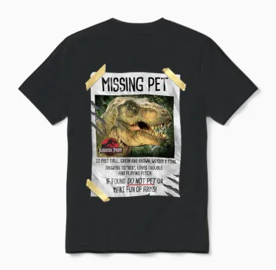 Jurassic Park Missing Pet T-Rex Poster Taped Unisex T-Shirt - Black