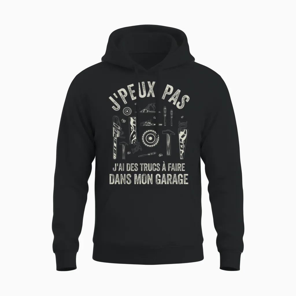 Funny Dad Bricoleur J'peux Pas Bricoleur Gift Garage Unisex Hoodie in Black