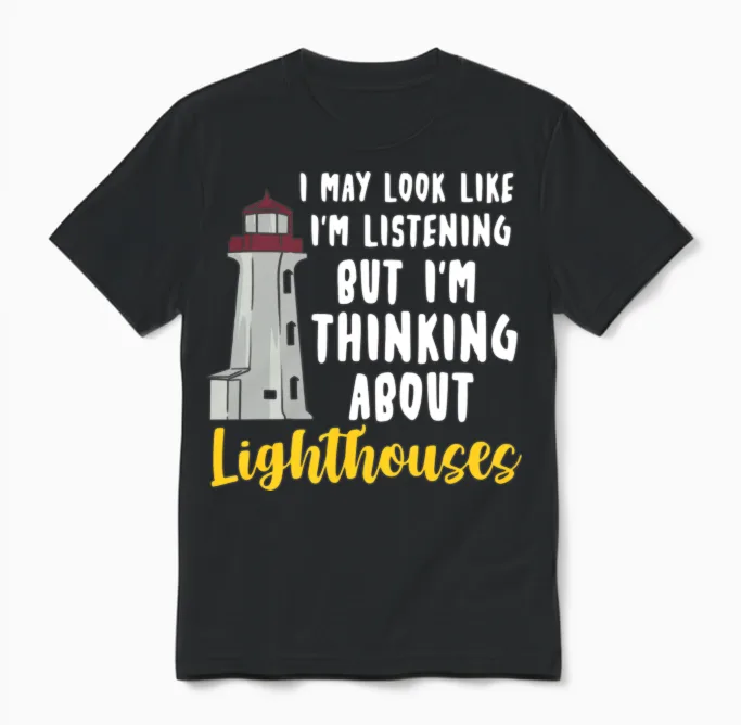 Funny Lighthouse Illustration Unisex T-Shirt in Black